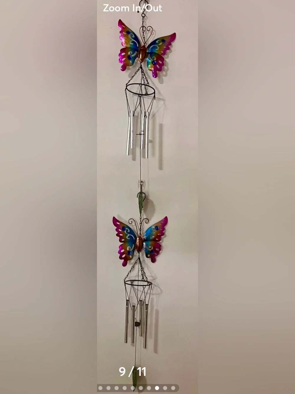 2 Windchimes Multicolor Metal Butterfly Wall - Decorative Home Accent